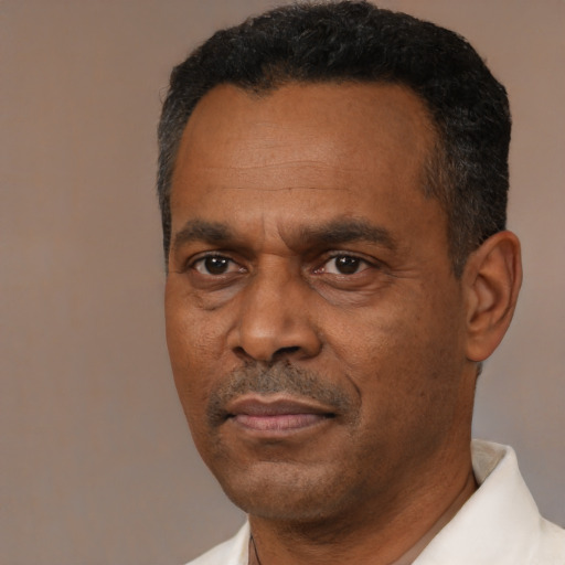Neutral black adult male with short  black hair and brown eyes