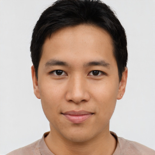 Neutral asian young-adult male with short  brown hair and brown eyes