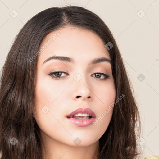 Neutral asian young-adult female with medium  brown hair and brown eyes