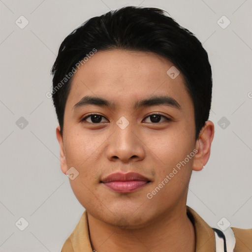 Neutral asian young-adult male with short  black hair and brown eyes