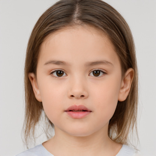 Neutral white child female with medium  brown hair and brown eyes