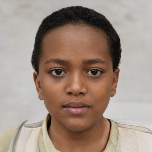 Neutral black child female with short  brown hair and brown eyes