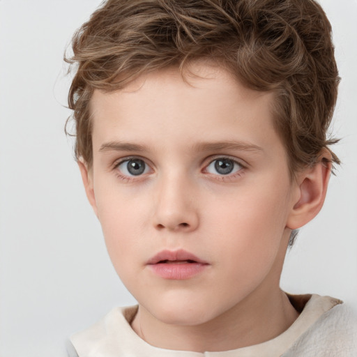 Neutral white child male with short  brown hair and grey eyes