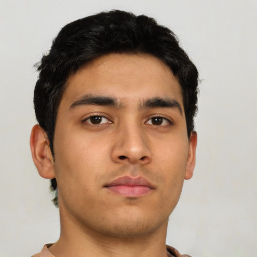 Neutral asian young-adult male with short  brown hair and brown eyes
