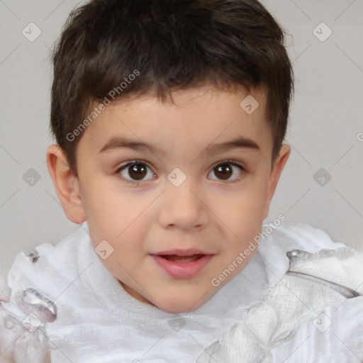 Joyful white child male with short  brown hair and brown eyes