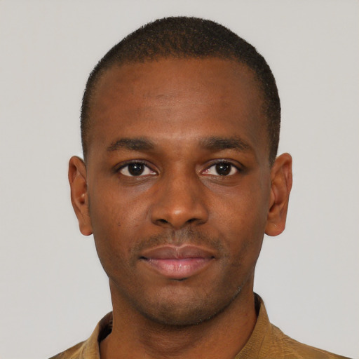 Neutral black young-adult male with short  brown hair and brown eyes