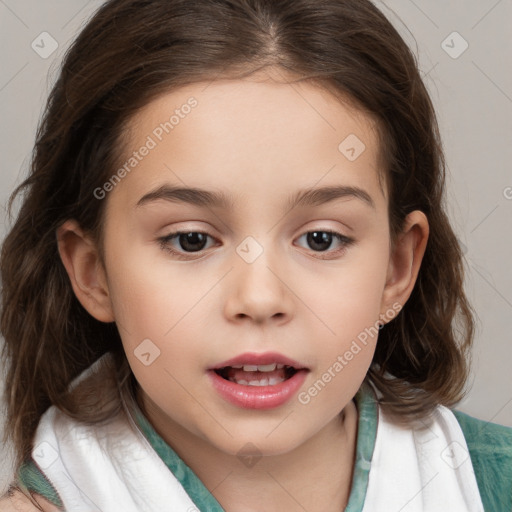 Neutral white child female with medium  brown hair and brown eyes