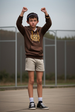 Mongolian teenager boy with  brown hair