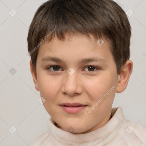 Joyful white child male with short  brown hair and brown eyes