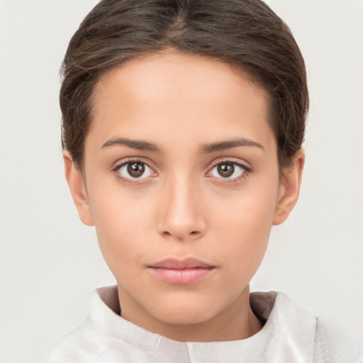 Neutral white young-adult female with short  brown hair and brown eyes