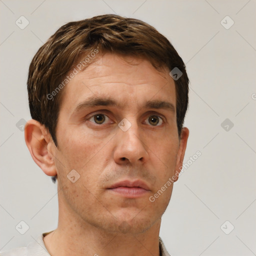 Neutral white adult male with short  brown hair and brown eyes