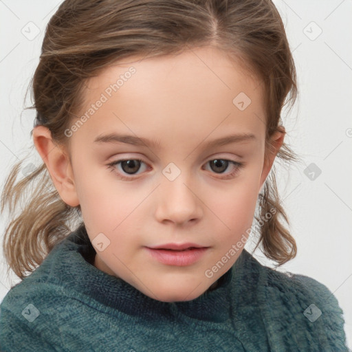 Neutral white child female with medium  brown hair and brown eyes