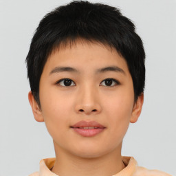 Neutral asian young-adult female with short  brown hair and brown eyes