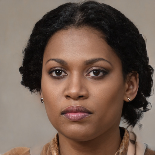 Neutral black young-adult female with medium  black hair and brown eyes