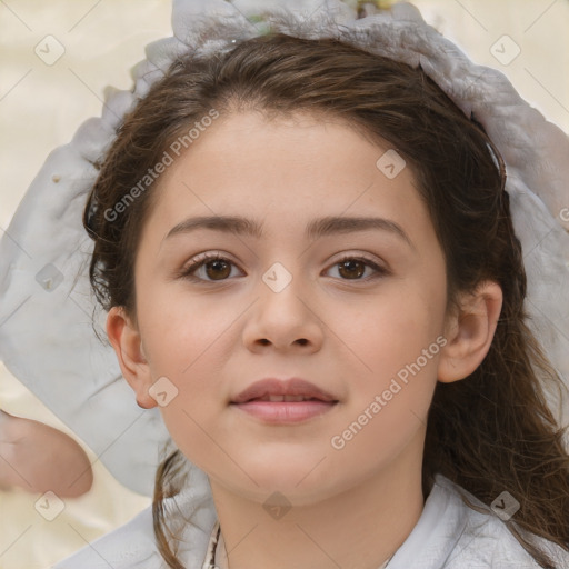 Neutral white child female with medium  brown hair and brown eyes