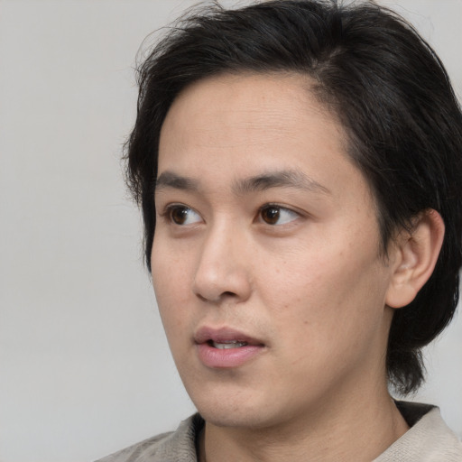 Neutral white adult male with medium  brown hair and brown eyes