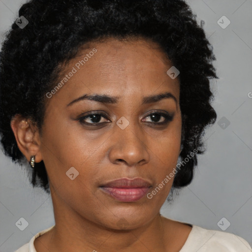 Neutral black young-adult female with short  brown hair and brown eyes