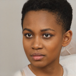 Neutral black young-adult female with short  brown hair and brown eyes