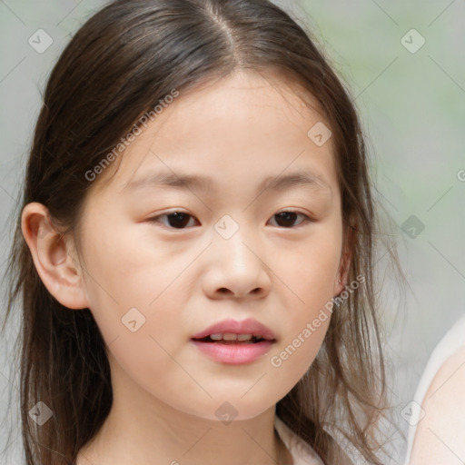 Neutral white child female with medium  brown hair and brown eyes