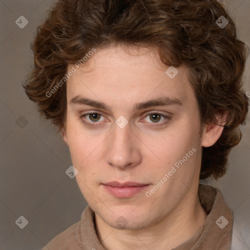 Neutral white young-adult male with medium  brown hair and brown eyes