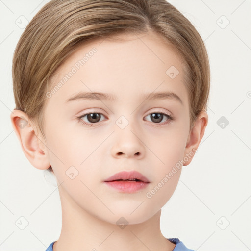 Neutral white child female with short  brown hair and brown eyes