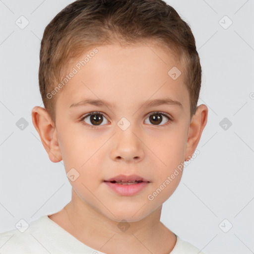 Neutral white child female with short  brown hair and brown eyes