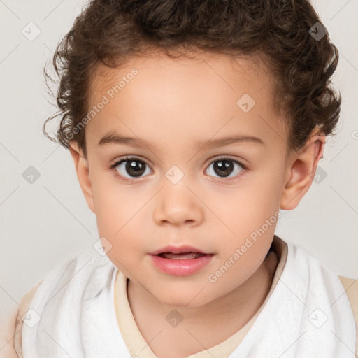 Neutral white child female with short  brown hair and brown eyes