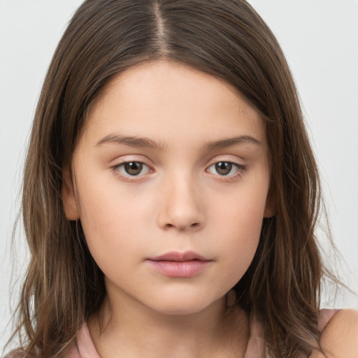 Neutral white child female with long  brown hair and brown eyes