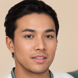 Neutral asian young-adult male with short  brown hair and brown eyes