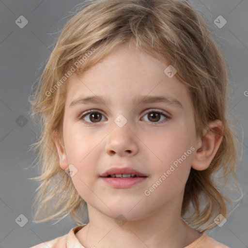 Neutral white child female with medium  brown hair and brown eyes