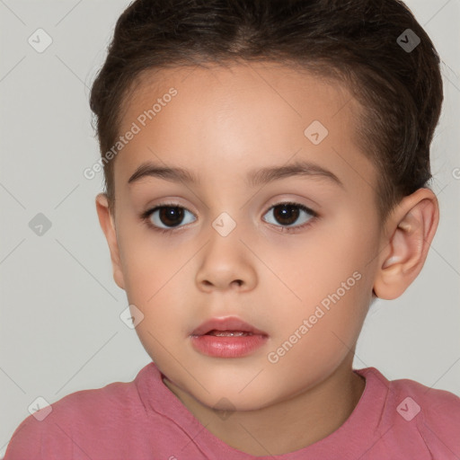 Neutral white child female with short  brown hair and brown eyes