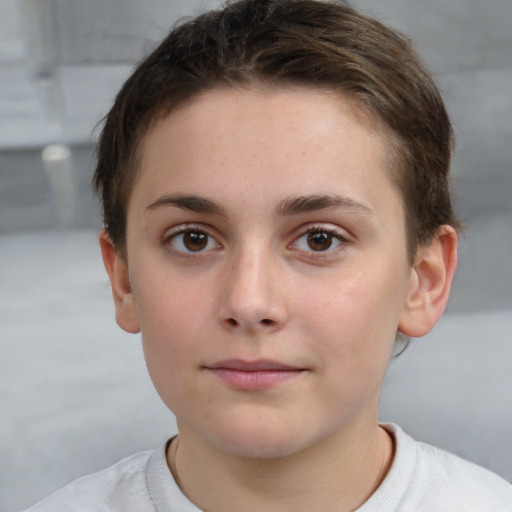 Neutral white child female with short  brown hair and brown eyes