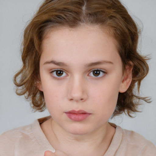 Neutral white child female with medium  brown hair and brown eyes