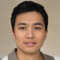 Neutral asian young-adult male with short  black hair and brown eyes