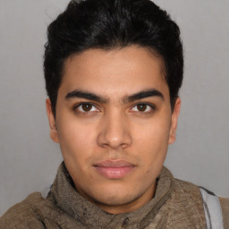 Neutral latino young-adult male with short  brown hair and brown eyes