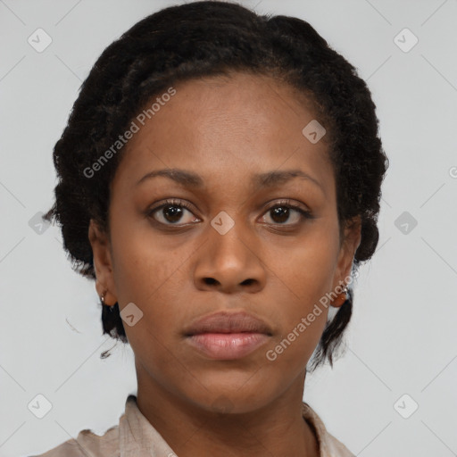 Neutral black young-adult female with short  brown hair and brown eyes