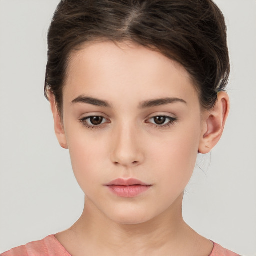 Neutral white young-adult female with short  brown hair and brown eyes