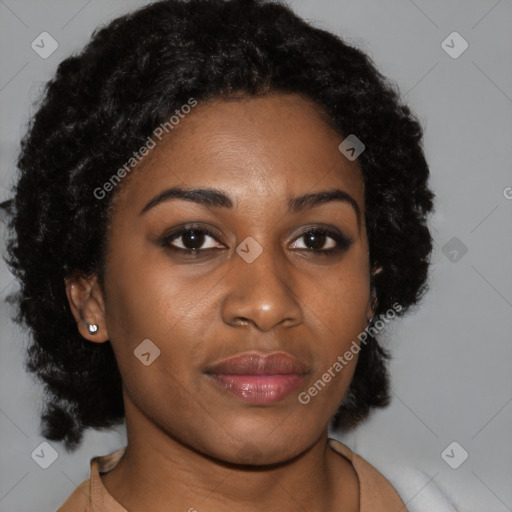 Neutral black young-adult female with short  brown hair and brown eyes