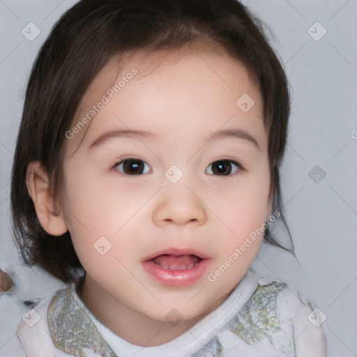 Neutral white child female with medium  brown hair and brown eyes