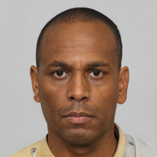 Neutral latino adult male with short  black hair and brown eyes