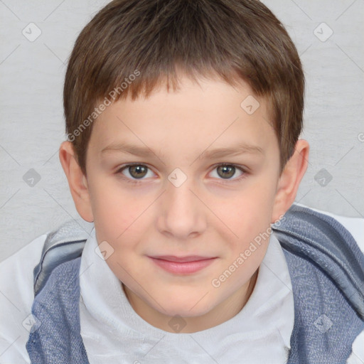 Joyful white child male with short  brown hair and brown eyes