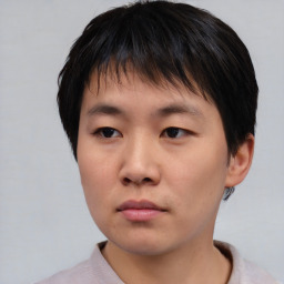 Neutral asian young-adult male with short  brown hair and brown eyes