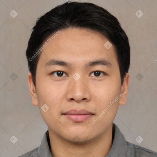 Neutral asian young-adult male with short  black hair and brown eyes