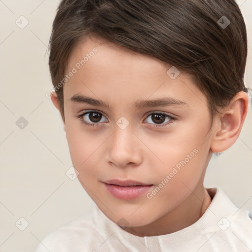 Neutral white child female with short  brown hair and brown eyes