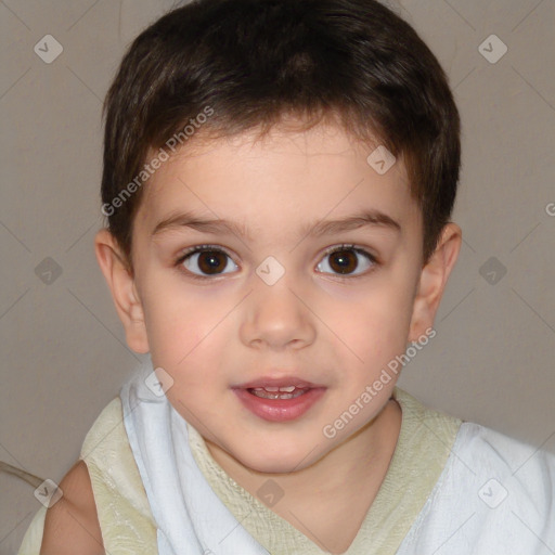 Joyful white child male with short  brown hair and brown eyes