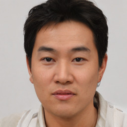 Neutral asian young-adult male with short  black hair and brown eyes