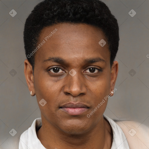 Neutral black young-adult male with short  brown hair and brown eyes