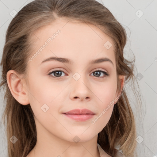 Neutral white child female with long  brown hair and brown eyes