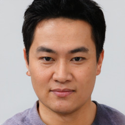 Neutral asian young-adult male with short  black hair and brown eyes