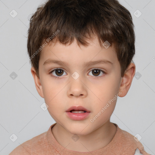 Neutral white child male with short  brown hair and brown eyes